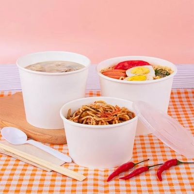 Kustom Dicetak PE Dilapisi Kapasitas Besar Mangkuk Sup Sekali Pakai Mangkuk Salad Kertas Putih