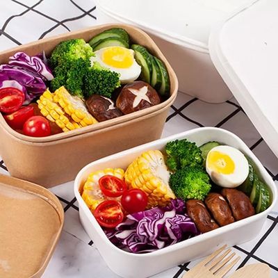 20oz Hot Jual Biodegradable Square Rectangle Box Kraft Paper Makanan Cepat Saji Salad Square Bowl