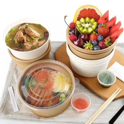 Takeaway Custom Soup Salad Sekali Pakai Kraft Paper Bowl Biodegradable 40oz