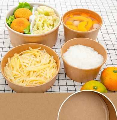 Cetak Kustom Sekali Pakai Mangkuk Salad Biodegradable Tahan Air Dilapisi Mangkuk Kertas Kraft Take
