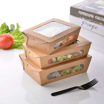 PE Dilapisi 2 Ply Ramah Lingkungan 20 oz Kraft Kertas Mangkuk Kotak Makanan Cepat Saji Mengambil Salad Sushi Kue Kertas Kotak Kemasan