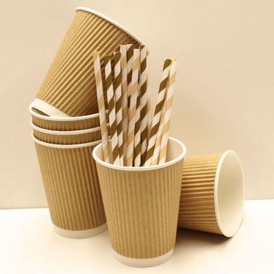 Pencetakan Flexo Ramah Lingkungan PE Coating Takeaway Kraft Paper Cups Untuk Minum