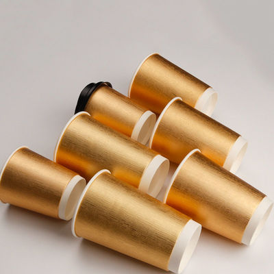 Double Wall Gold Foil Cangkir Kertas Kraft Biodegradable 8oz 12oz 16oz