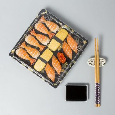 Persegi Jepang Sekali Pakai Plastik Makanan Wadah Pesta Takeaway Sushi Trays Dengan Tutup