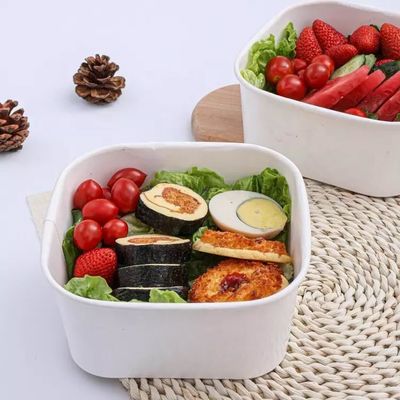 Disposable Biodegradable Square Paper Bowl White 750ml For Noodle Rice Hot Food