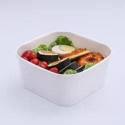 1000ml Food Grade White Color Biodegradable Square Paper Bowl For Soup Salad