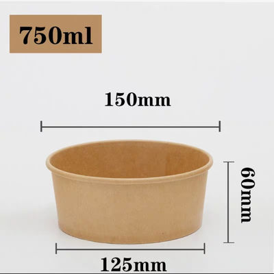 500ml 750ml 1000ml 1300ml 1500ml Mangkuk Kertas Kraft Sekali Pakai